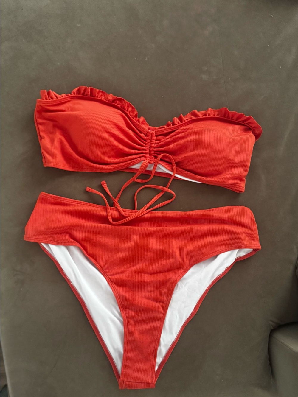 Brown Ruffle Bandeau Bikini Set